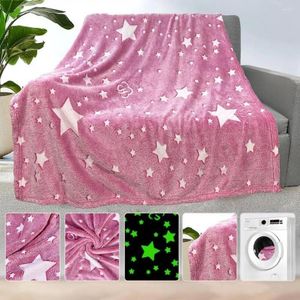 Blankets Star Gift For Thanksgiving Glow In Dark Pattern Pink Fleece Blanket Soft Comfort Home Girls Adults