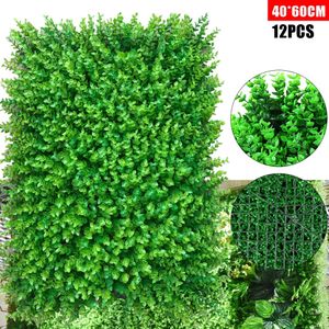 12st 24x16 Artificial Boxwood Panels Topiary Hedge Plant Faux Fake Grass Floral Hedge Wall Greenery Mat 240415