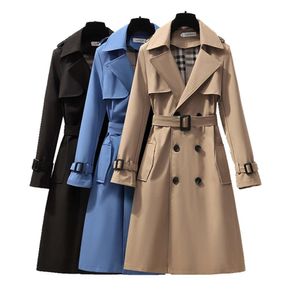 S-4XL Autumn Fashion Elegant Belt Coat Women Loose Mid-length Windbreaker Female Casual Long Designer Fashion Clothing 34565