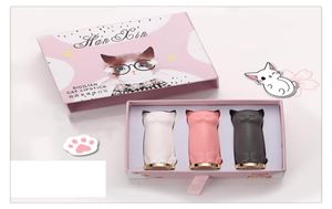 Cartoon Cat Lipsticks Makeup Zestaw wodoodporny długotrwały kryształowy prezent kremu nawilżający dla dziewczynki 3 szt.