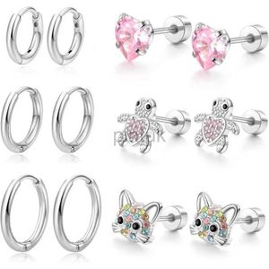 Bolzen 1/6 Paare Hypoallergene Schraubohrringe flache Rückenohrringe Hoops Cat Turtle Knorpel Helix Tragus Piercing Schmuck D240426