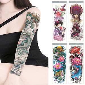 RWZN Tattoo Transfer Colorful Temporary Tattoo Women Peony Fish Tattoo Body Leg Thigh Full Arm Sleeve Tattoo Stickers Sexy Waterproof Big Size 240427