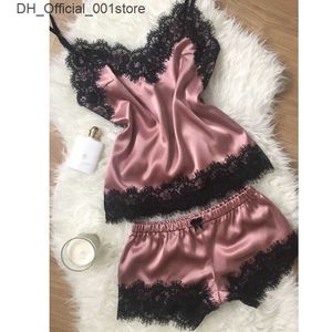 Sexy Set Womens pajama set fashionable V-neck elastic satin Babydoll lace sexy lingerie bow short sleeved new pajamas Q2404261