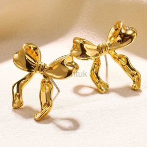 Stud Gold Color Earrings For Women Bow Stud Nail Earring Fashion Cute Jewelry Piercing Ear Accessories Christmas Gift Aretes d240426