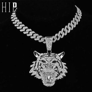 Strands Hip Hop 3D Tiger Icepou Letters Pinging com Chain de Link Cuba de 13 mm AAA+Colar de pingente de strings 240424