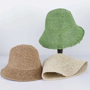 Wide Brim Hats Bucket Hats Janese str bucket hat womens summer breathable beach holiday foldable sunscreen fishermans hat 16colors J240425