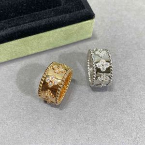 2024 quatro folhas trevo cleef anel de caleidoscópio anéis de grife para mulheres 18k Gold Silver Diamond Nail Ring Rings Luxury Rings