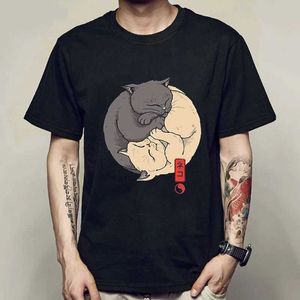 Herren-T-Shirts Yin Yang Cats T-Shirt Männer Vintage T-Shirts Japanische Anime Manga Harajuku Mode O-Neck Strtwear Casual Tops Sommer Herren T-Shirt T240425