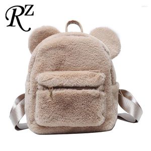 Backpack Style Bear Orezes Plush feminino Faux Sur Saco Bolsa fofa Mulheres peludas Bolsas de inverno para 2024 Mini Girl Mochilas