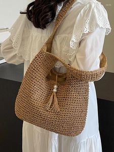 Totes 2024 Mode Rattan Frauen Umwälztaschen weibliche Handtaschen große Kapazität Summer Strand Stroh Casual Tote Geldbörsen