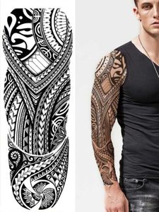 Tatueringsöverföring Vattentät tillfällig tatueringsklistermärke Mask Totem Arrow Geometric Full Arm Sleeve Tatoo Fake Tatto Flash Tattoos For Men Women 240426