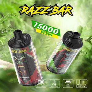 Razzbar 15000 퍼프 15k 퍼프 일회용 vapes 26ml 사전로드 된 650mAh 충전식 펜 일회용 vaper 2% 5% 일회용 전자 담배 퍼프 15K