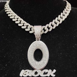 Strands Mens and Womens Hip Hop Block Pendant Necklace All Crystal Cuban Chain Hip Hop Letter Necklace Fashion Charm Jewelry Gift 240424