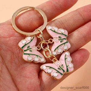 Keychains Lanyards Söt färgglada fjäril Keychains Emalj Flying Animals Key Chains For Women Girls Handbag Key Chians Diy Jewelry Accessories