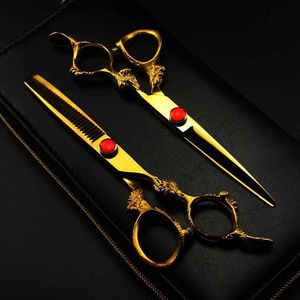 Hair Scissors Professional Japanese 440c 6-inch Golden Dragon Barber Q240426