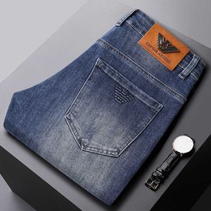 Autumn/Inverno 2022 Deep Blue Jeans Mens Hong Kong Fashion Brand Slim Fit Elastic Feet Denim Pants