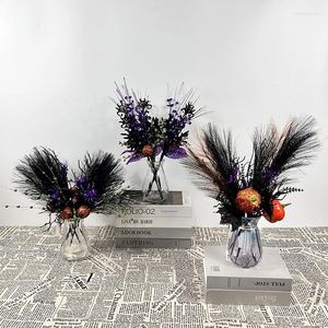 Flores decorativas Halloween Artificial Pumpkin Flower Branch para Hallween Holiday Birthday Decoration Fake