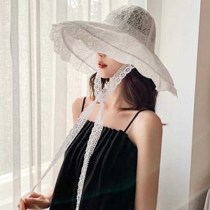 Breite Krempelnhüte Eimerhüte 2023 neue Mode Frauen Sommerhut Ladies Solid Spitze Breiter Krempe Sonnenhut Eimer C weibliche elegante packbare Panama Beach Hut J0425