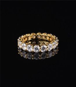 Ringos de cluster Luxury 925 Sterling Silver Configurando pavimento completo Eternity Band Engagement Wedding for Women Diamond 18k Yellow Gold Jewe6684073