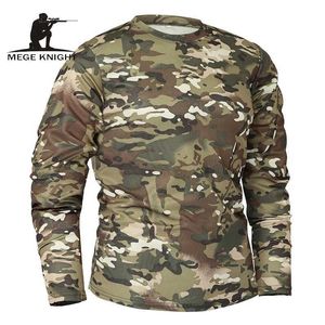 戦術的なTシャツMege Brand Clothing New Autunt Spring Mens Leng Sleeved Tactical Camouflage TシャツCamisa Masculinaクイック乾燥ミリタリーシャツ240426