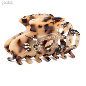 Clipes de cabelo Barrettes 1 PC 9cm Celulóides Casa Carra de luxo Rhinestones feitos artesanais French Design Flower Tortoise Shell Acessórios Mulheres clipe de cabelo 240426