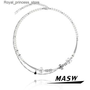 Pendant Necklaces MASW Original Design Chker Necklace Luxury Jewelry Exquisite Style Simulation Pearl Flower Womens Party Gift Necklace Q240426