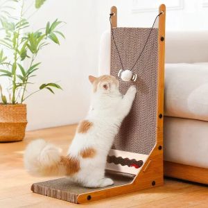 Scratchers Wall Cat Scratcher Board Toy Solid Wood Slipning Claw Cardboard Löstagbar Korrugerad Pad Pet Kitten Training Möbler Produkter