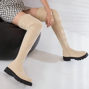 Botlar sürü streç üstler çıplak renk platform ayakkabıları seksi kış sıcak kürk astarlı kadın çoraplar patikler diz üstü uyluk uzun