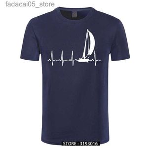 ハートビートのTシャツで航海するメンズTシャツ夏グラフィックかわいい100コットン半袖メンズQ240426