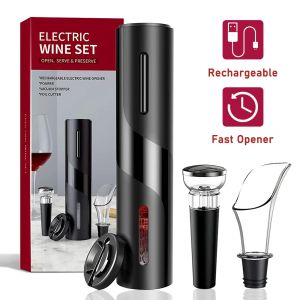 Öppnare laddningsbart elektriskt vinöppnare kit med folie skärare automatisk korkskruv röd vin flasköppnare för bar vinälskare gåva