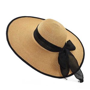 Breda randen hattar hink hattar alla matchar ny strandstratt kvinnlig sommarsjan Big Brim Sunscreen Sunshade UV Protect Travel Holiday C Panama Hat J240425
