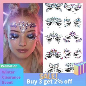 Tattoo Transfer 3D Sexy Face Tattoo Stickers Temporary Tattoos Glitter Fake Tattoo Rhinestones For Woman Party Face Jewels Tatoo Face Decoration 240427