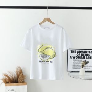 Camisetas femininas designer limão de lemão redondo pescoço redondo solto de manga curta Top de algodão puro