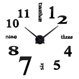 Klockor Ny mode DIY Akryl Mirror Wall Clock Europe 3D Big Quartz Watch Still Life Clocks Living Room Home Decoration Stickers