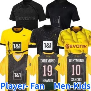 Dortmunds 23 24 Soccer Jerseys Kids Kit الرابع الرابع الخاص بـ Sancho 2023 2024 Cup Trikot 50th Anniversary Shirt Home Owner Haller Reus Moukoko Brandt Sets