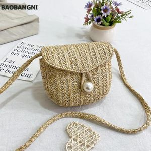 Shoulder Bags Woven Straw Bag Summer Holiday Beach With Pearl Ladies Bucket Handbags Clutch For Women