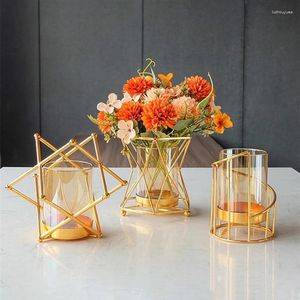 Vasen Hydroponische Glasvase für Hausdekoration erschwingliche Luxus -Eisenkunst -Esstischtischtisch Wohnzimmer Ornamente