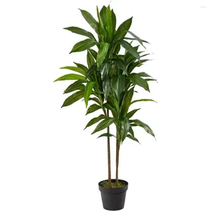 Vasen Home Dekoration 4 Fuß Blumenpot Grüner Wohnzimmer fast natürliche echte Berührung Blätter künstlicher Dracaena Pflanzendekoration