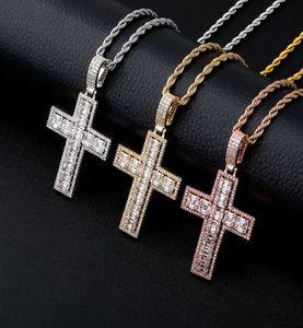 Iced Out CZ Bling Baguette Style Cross Pendant Necklace Mens Micro Pave Cubic Zirconia Gold Silver Rose Gold Necklace 3800 Q23447479