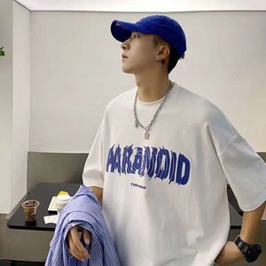 Short Sleeved T-shirt for Men's Summer American Hiphop Trendy Couple Outfit, Loose Fit Large Size 5/1/2 Sleeved T-shirt Base Shirt