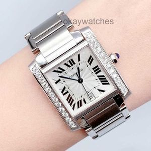 Циферблаты работают автоматические часы Carter Womens Watch Tank Square Diamond Mechanical Movement Watch W51002Q3