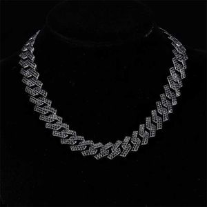 Strands 15mm Rhombus Prong Cuban Link Chain Jade 2 Rows Ice Rhinestone Rap Singer Necklace Mens and Womens Necklace 240424