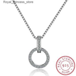 Hänghalsband 925 Sterling Silver Double Circular CZ Zirconia Halsband och hänge lämplig för kvinnors gåva Kolye Chocolate Colares S-N63 Q240426