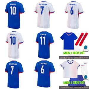 24 25 French Home Away Football Shir 2024 EURO CUP MBAPPE GIROUD Dembele Saliba Kante Maillot de Foot Griezmann Mulheres Francesa Menino Castas de Futebol Crianças de Futebol Kit