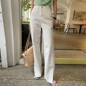 Jeans femminile scissione bianca per donne 2024 pantaloni vintage con gamba larga in giro per la vita streetwear estate coreano chic strava