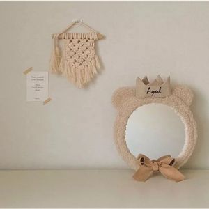 2024 INS Nordic Cartoon Crown Bear Decorative Mirrors Bathroom Baby Room Acrylic Creative Home Art Wall Decor Photography Accessories for