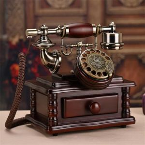 Accessories Solid Wood Digital Landline Rotary dial Phone Classic Vintage Antique Resin Fixed Telephone Button Dial Home With Locker