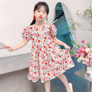 Flickaklänningar Kids Girls 'Summer Puffy Dress Korean Style Sweet Princess Party Ruffled Design Skinvänliga resortflickor