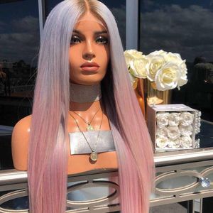 Cosplay Peruki Podkreśl blond ombre syntetyczna peruka bezskrową grzywki dla kobiet długie proste niebieskie różowe różowe odporne na ciepło z frędzlami