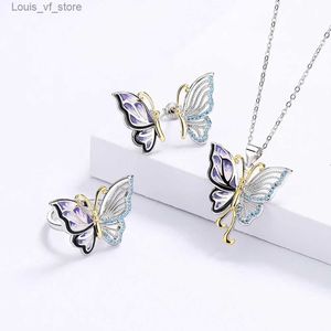 Set di gioielli da sposa 925 Silver Retroal Olio Gold Oil Painting Butterfly Angelia Epossidica Set Ladies Reghi di compleanno per feste di prua